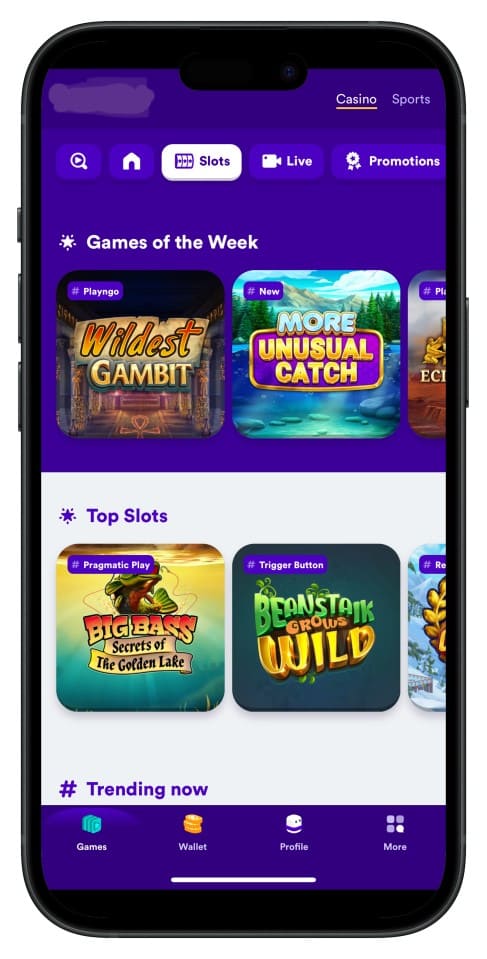 Screenshot showing TK777 App interface with intuitive menus and game choices